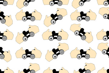 Seamless pattern with binoculars in hand on white background. Detective Agency concept. Website banner in surrealism style. Backdrop in japanese and chinese style.