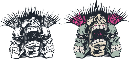 Emblem with punk skulls. Design element with punk musicians, png - obrazy, fototapety, plakaty