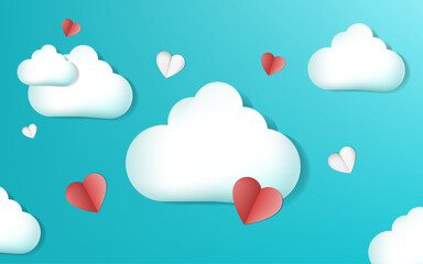 Cloud with hearts relistic.Vector illustration isolated on white background.Eps 10.