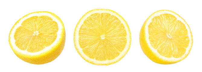 fresh lemon fruit half and slices isolated, Fresh and Juicy Lemon, transparent png, cut out
