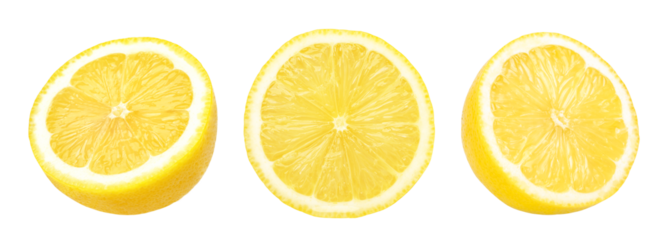 fresh lemon fruit half and slices isolated, Fresh and Juicy Lemon, transparent png, cut out