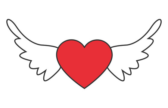 Red heart with wings icon.Vector illustration isolated on white background.Eps 10.