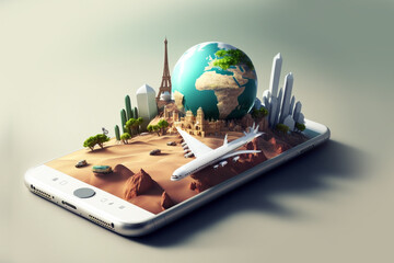 Travel bookings on phone concept, generative Ai 