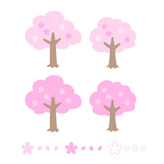 桜の木と花びらのセット