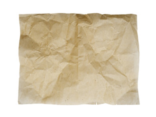 Square piece of crumpled folded parchment paper isolated on transparent background, PNG