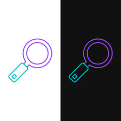Line Magnifying glass icon isolated on white and black background. Search, focus, zoom, business symbol. Colorful outline concept. Vector