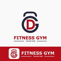 Fototapeta premium Modern Monogram Fitness Gym Sport Logo Idea Template with Kettlebell and Initial D Letter