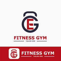 Modern Monogram Fitness Gym Sport Logo Idea Template with Kettlebell and Initial E Letter