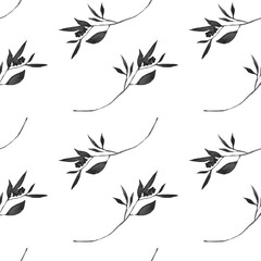 Nature flowers and leaves watercolor pattern isolated on white background. Background flowers