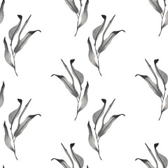 Nature flowers and leaves watercolor pattern isolated on white background. Background flowers