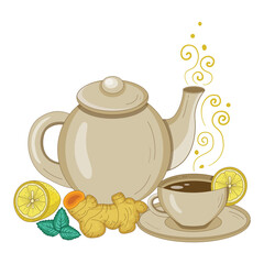 Herbal Ginger Tea Pot with Mint and Lemon