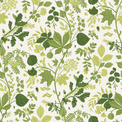 Green leaves. Seamless pattern. Vector vintage illustration. - 559782155