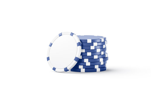 Blank white plastic round chip mockup stand with blue stack