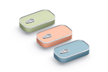 Blank colored aluminum sardine conserve can label mockup, side view