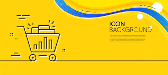 Fototapeta na wymiar Seo shopping cart line icon. Abstract yellow background. Search engine optimization sign. Analytics symbol. Minimal seo shopping line icon. Wave banner concept. Vector