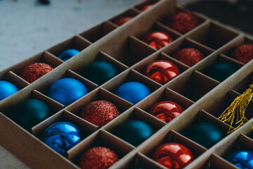 Christmas tree balls in a box