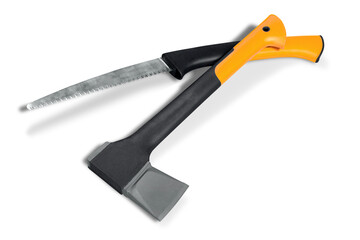 Close-up of gardening tools isolated on white background