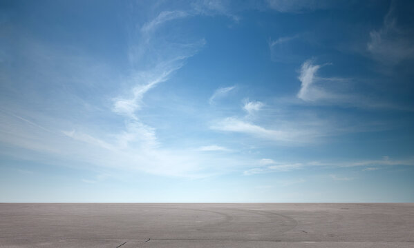 Nice Blue Sky with Asphalt Floor Background with Beautiful Clouds Empty Landscape