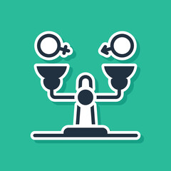 Blue Gender equality icon isolated on green background. Equal pay and opportunity business concept. Vector