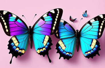 butterly with snowdrop and daffaodil flowers in wing, garnet and aquamarine colors. Generative AI