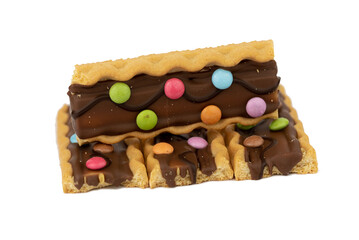 crispy biscuits with caramel and decorated with lentils