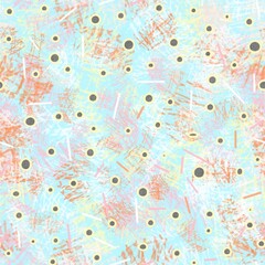 Seamless pattern of textural and abstract elements in yellow shades on a light blue background for textile.