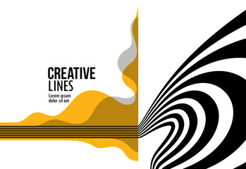 Obraz premium Future lines in 3D perspective vector abstract background, black and yellow linear composition, optical illusion op art.