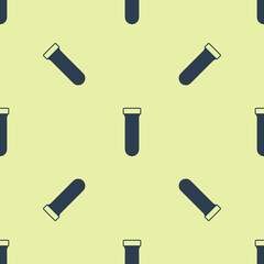 Blue Test tube and flask chemical laboratory test icon isolated seamless pattern on yellow background. Laboratory glassware sign. Vector