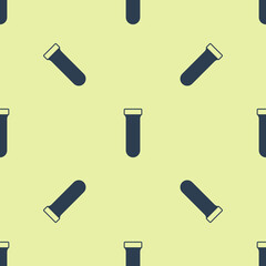 Blue Test tube and flask chemical laboratory test icon isolated seamless pattern on yellow background. Laboratory glassware sign. Vector