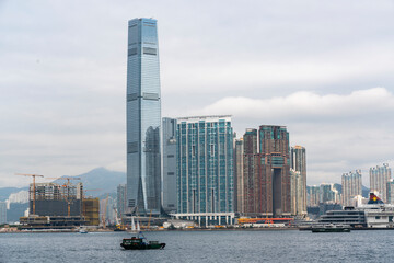 Fototapeta na wymiar International Commerce Centre ICC and the Kowloon skyline in Hong Kong.