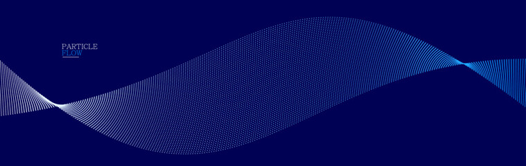 Dark blue airy particles flow vector design, abstract background with wave of flowing dots array, digital futuristic illustration, nano technology theme.