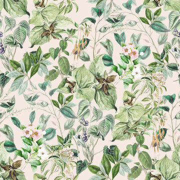 Fairy Flowers. Decorative seamless pattern. Repeating background. Tileable wallpaper print.
