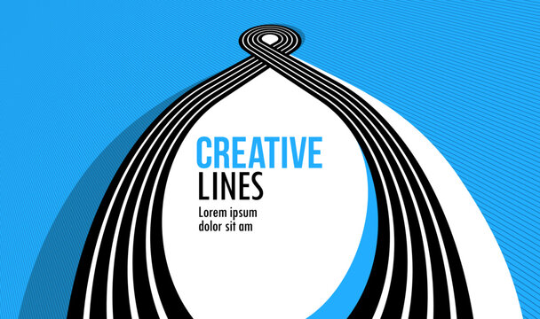 Creative lines vector abstract background, 3D perspective linear graphic design composition, stripes in dimensional rotation poster or banner.