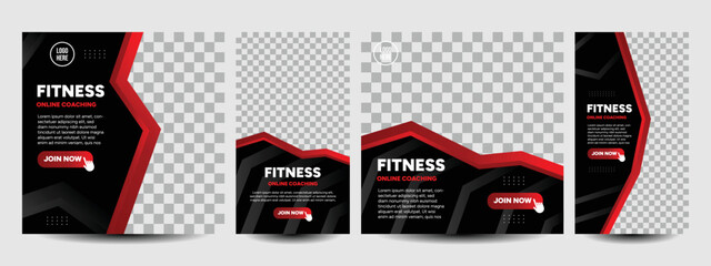 Fitness gym bodybuilding online coaching, social media feed post and story banner design template. For instructor, trainer and promotion online coaching.