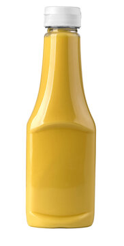 Glass jar of mustard isolated