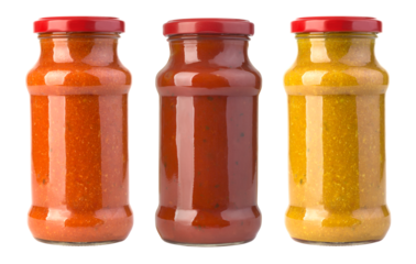 Bottles of spicy, red hot sauces