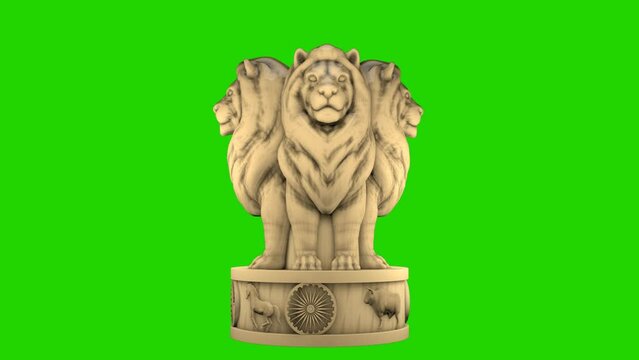 Emblem of india, Ashok stambh isolated on Green screen 