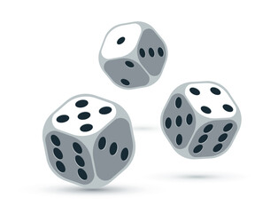 Dice vector 3d objects isolated illustration, gambling games design, board games, realistic cubes fortune luck.
