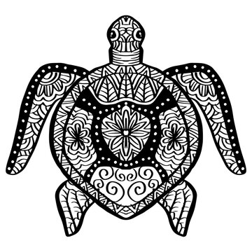 Drawing decorative turtle. Out line hand drawing.