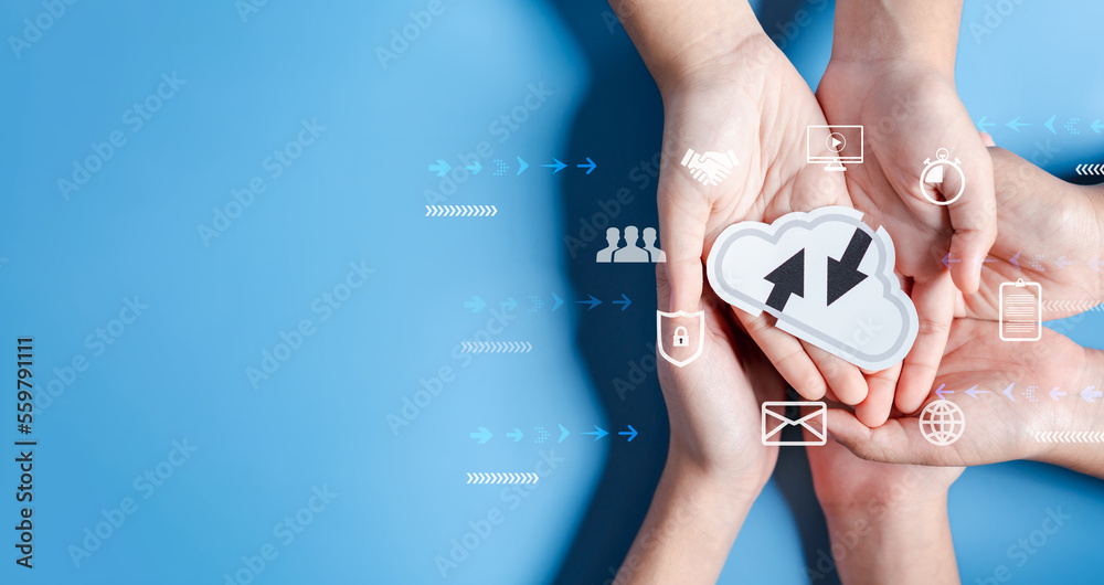 Aufkleber Cloud computing diagram digital technology, business people on Cloud system. Data storage. Networking and internet service. online data management system, information system for business.