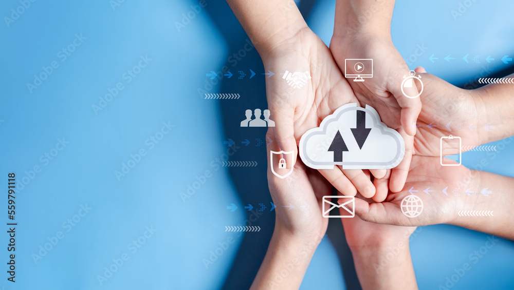 Aufkleber Cloud computing diagram digital technology, business people on Cloud system. Data storage. Networking and internet service. online data management system, information system for business.