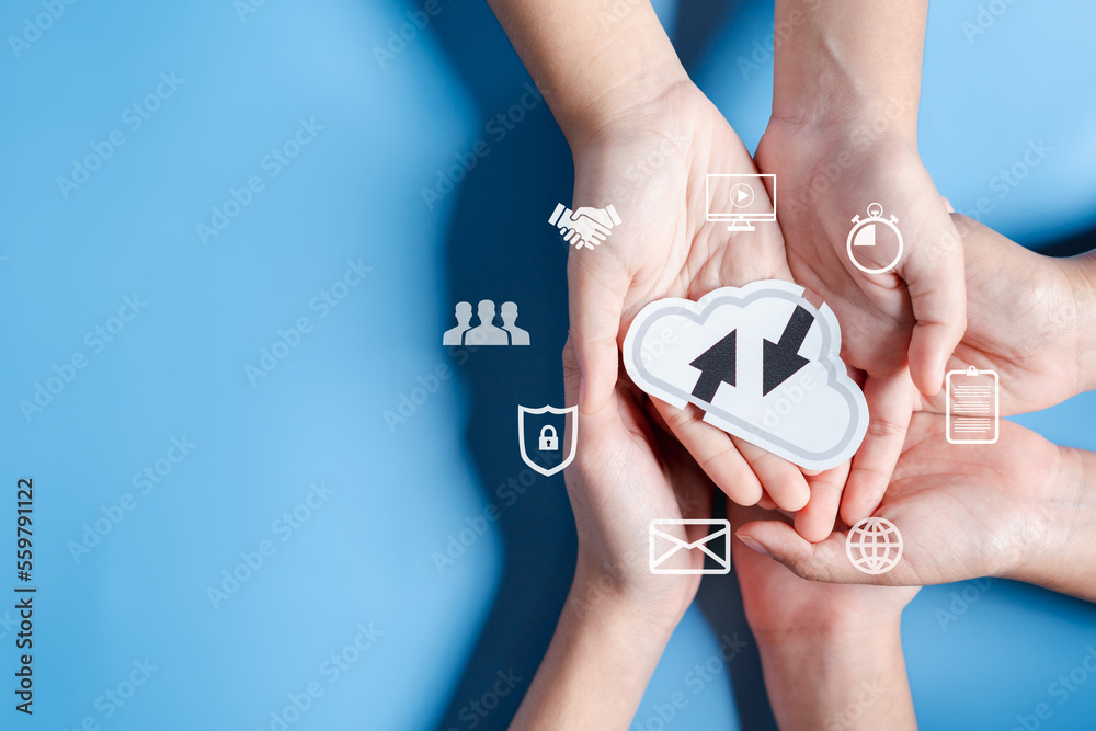 Aufkleber Cloud computing diagram digital technology, business people on Cloud system. Data storage. Networking and internet service. online data management system, information system for business.