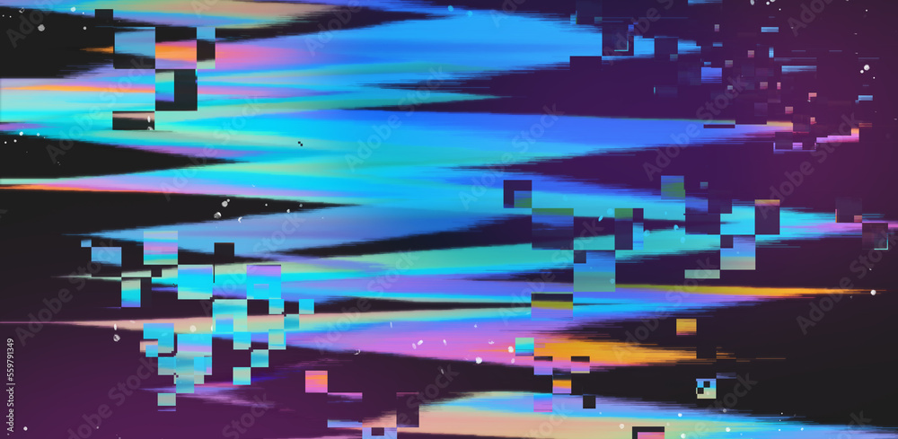 Poster Abstract background with digital pixel noise glitch artifacts. Screen showing video tape with damage.