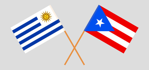 Crossed flags of Uruguay and Puerto Rico. Official colors. Correct proportion