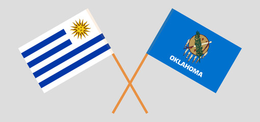 Crossed flags of Uruguay and The State of Oklahoma. Official colors. Correct proportion