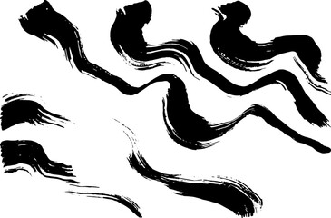Grunge ink brush strokes. Freehand black vector brushes. Handdrawn dry brush wave smears