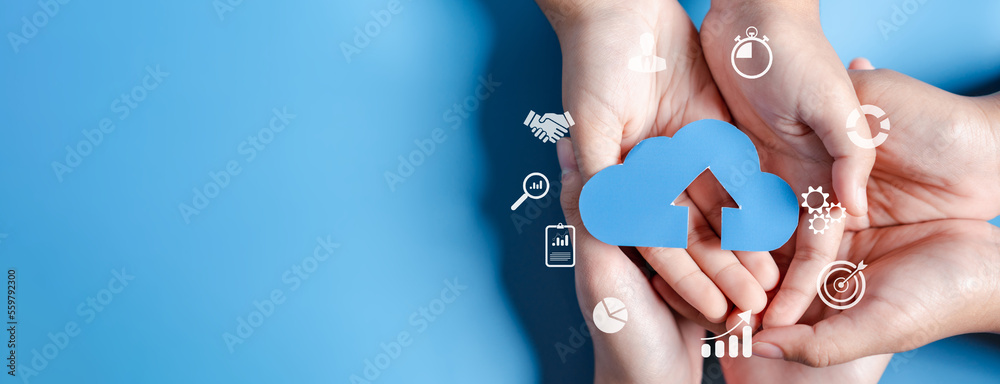 Aufkleber Cloud computing diagram digital technology, business people on Cloud system. Data storage. Networking and internet service. online data management system, information system for business.