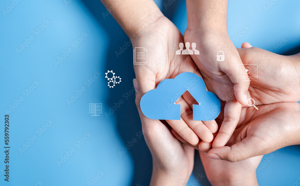 Aufkleber Cloud computing diagram digital technology, business people on Cloud system. Data storage. Networking and internet service. online data management system, information system for business.