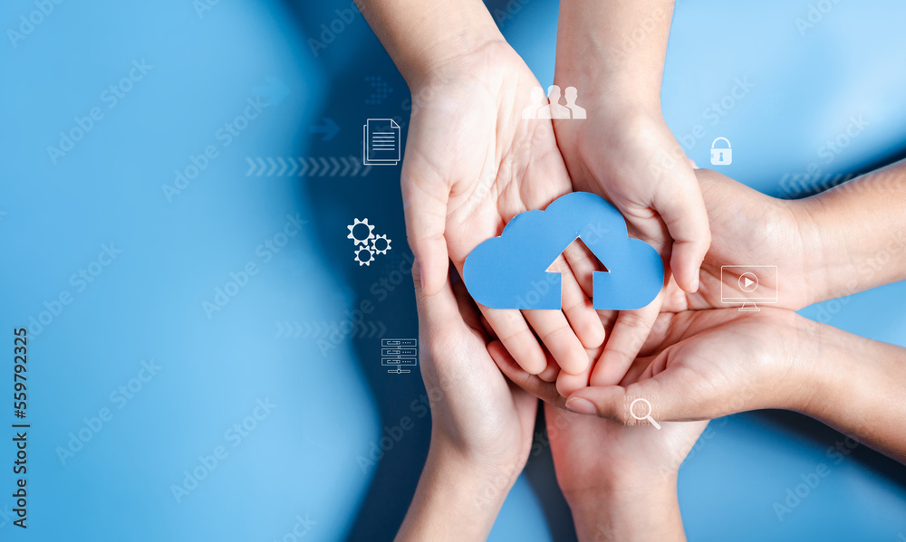 Aufkleber Cloud computing diagram digital technology, business people on Cloud system. Data storage. Networking and internet service. online data management system, information system for business.