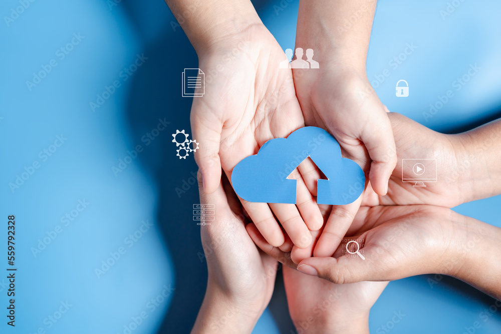 Aufkleber Cloud computing diagram digital technology, business people on Cloud system. Data storage. Networking and internet service. online data management system, information system for business.